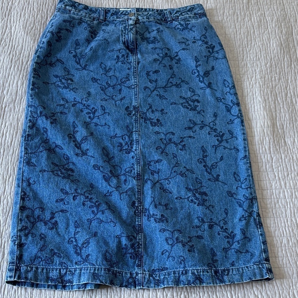 Vintage Y2K Christopher & Banks Floral Denim Midi Skirt - Size 12